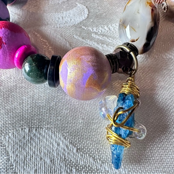 Artisan Charm Bracelet Montana Moss Agate Hand Painted Wood Beads, Glass 00815 P - Picture 6 of 9